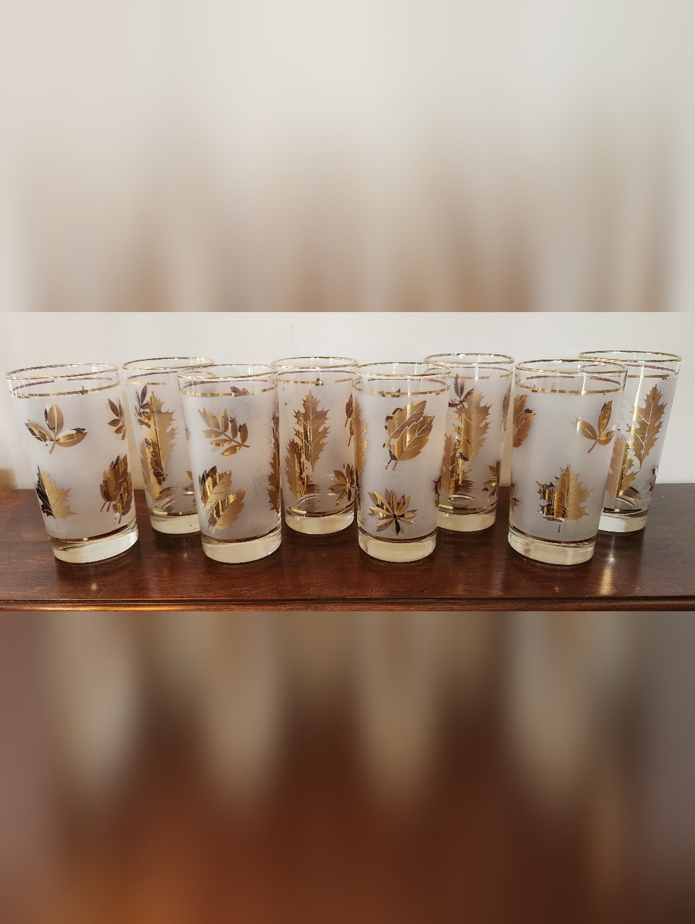 8 Vintage Mid-century Libbey Gold Leaf Highball Glasses